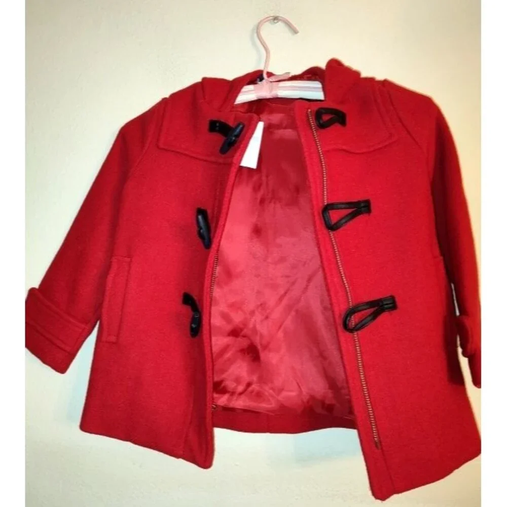 NWT Baby Gap Girls Red Wool Blend Hooded Coat Toggle Buttons Toddler Size 5T